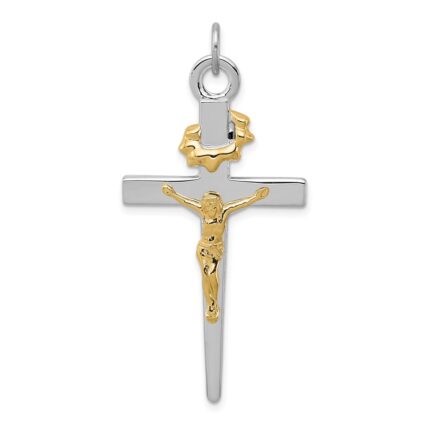Sterling Silver Platinum-plated & 18k Gold-plated Crucifix Pendant
