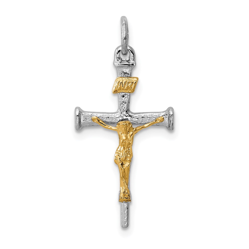 QC5424.jpg Sterling Silver Platinum-plated & 18k Gold-plated Crucifix Charm - Image 1