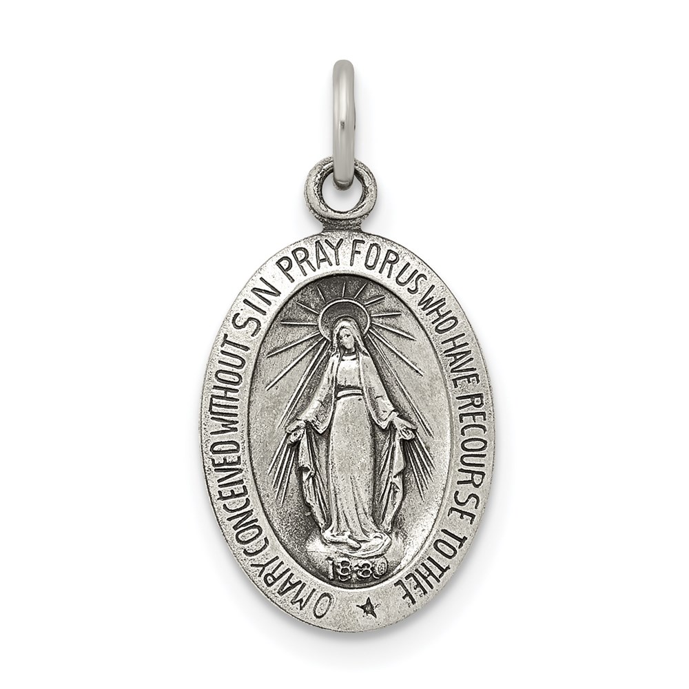 QC5520.jpg Sterling Silver Antiqued Miraculous Solid Medal - Image 1