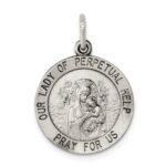 Sterling Silver Antiqued Our Lady of Perpetual Help Round Medal