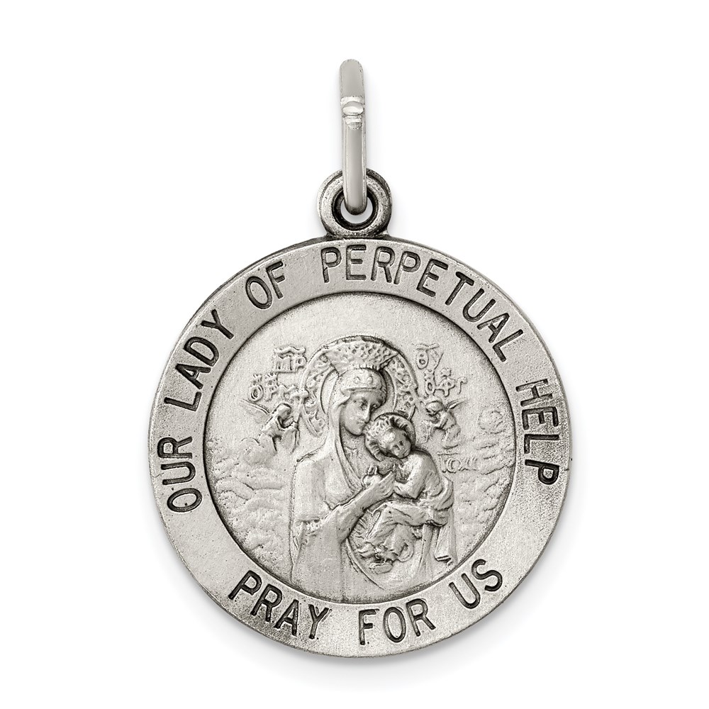 QC5576.jpg Sterling Silver Antiqued Our Lady of Perpetual Help Round Medal - Image 1
