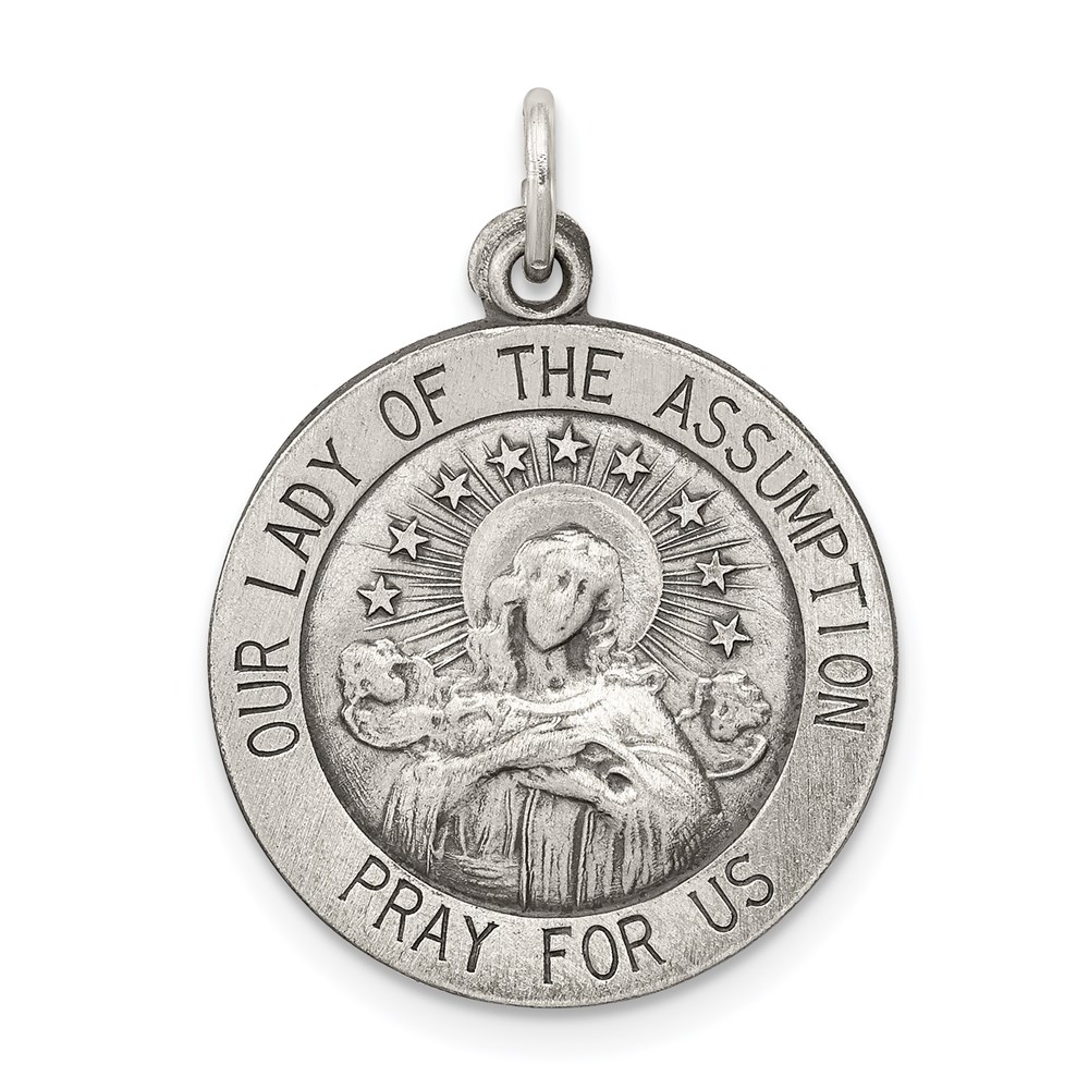 QC5587.jpg Sterling Silver Antiqued Our Lady of the Assumption Medal - Image 1