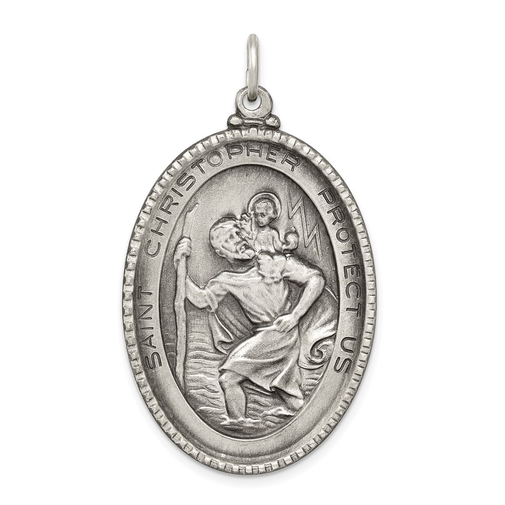 QC5622.jpg Sterling Silver Antiqued Saint Christopher Medal - Image 1