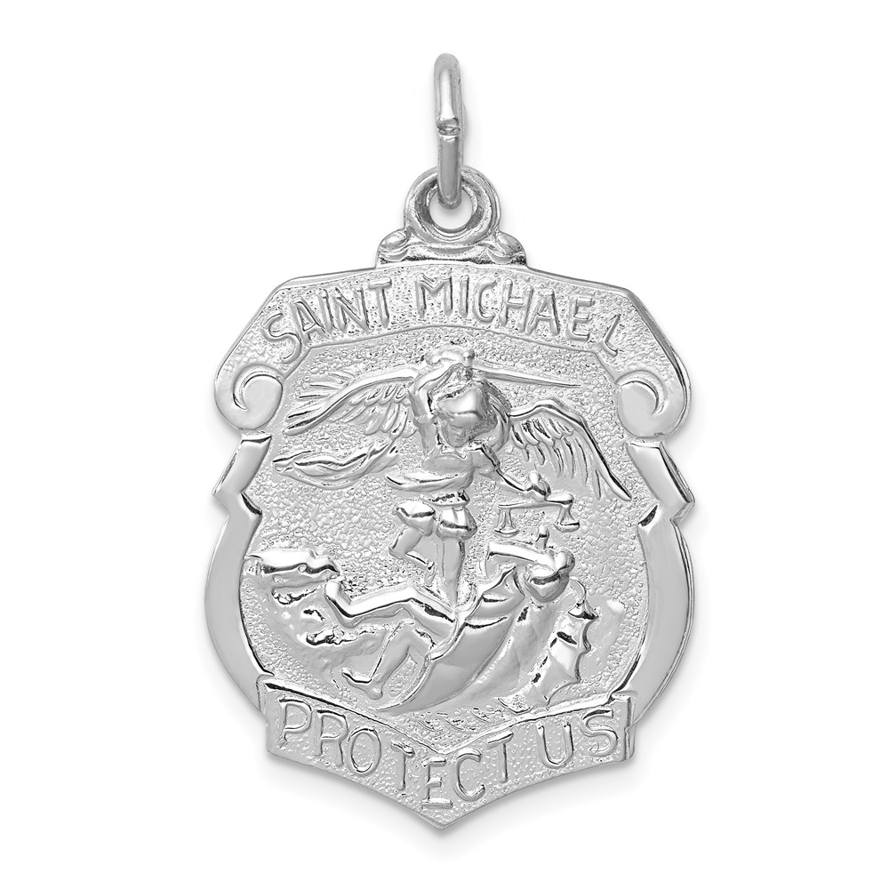 QC5624.jpg Sterling Silver Rhodium-plated Saint Michael Badge Medal - Image 1