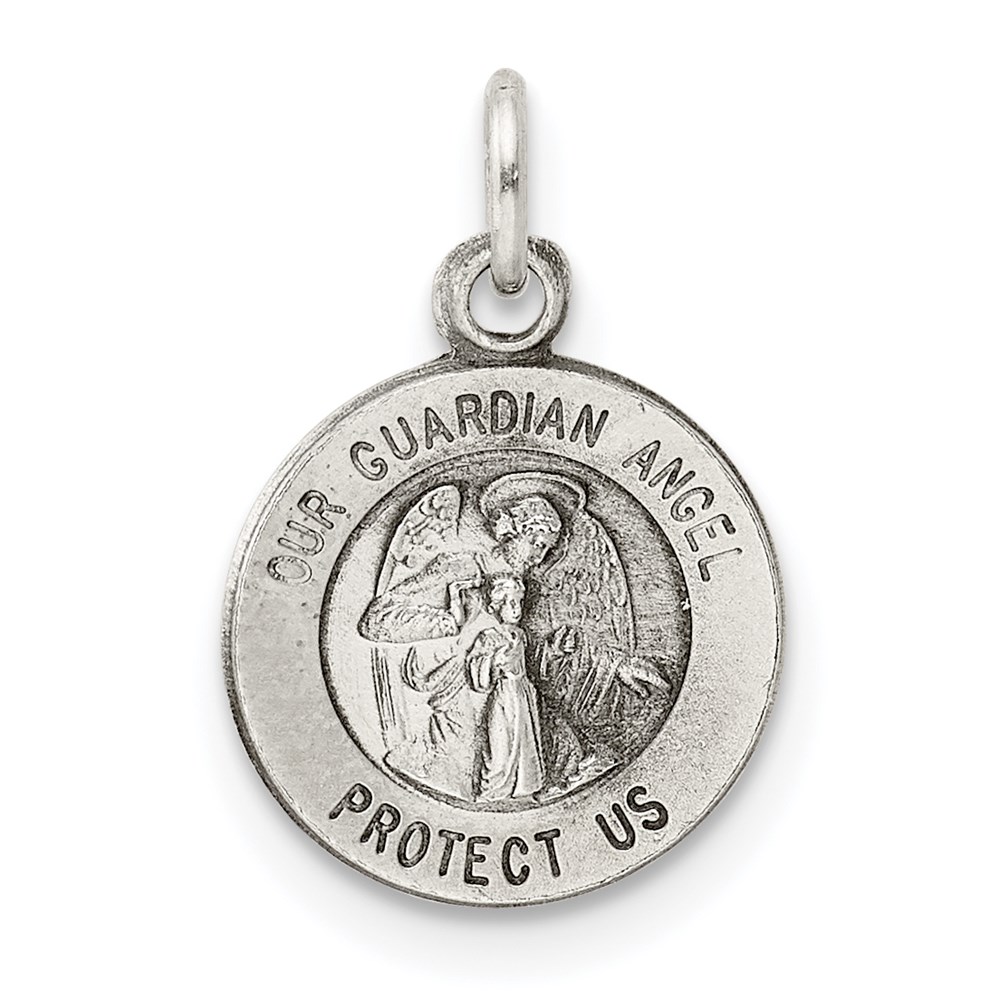 QC5817.jpg Sterling Silver Antiqued Guardian Angel Medal - Image 1