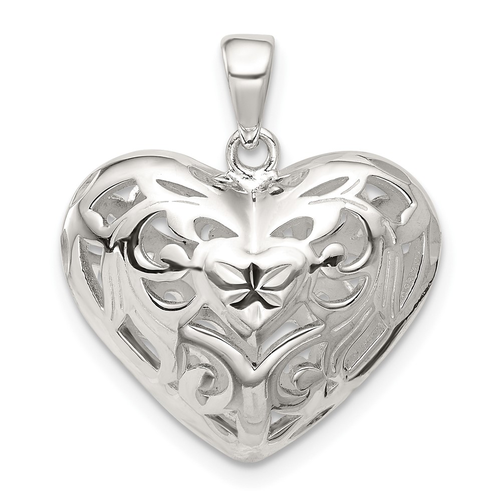 QC582.jpg Sterling Silver Filigree Heart Pendant - Image 1