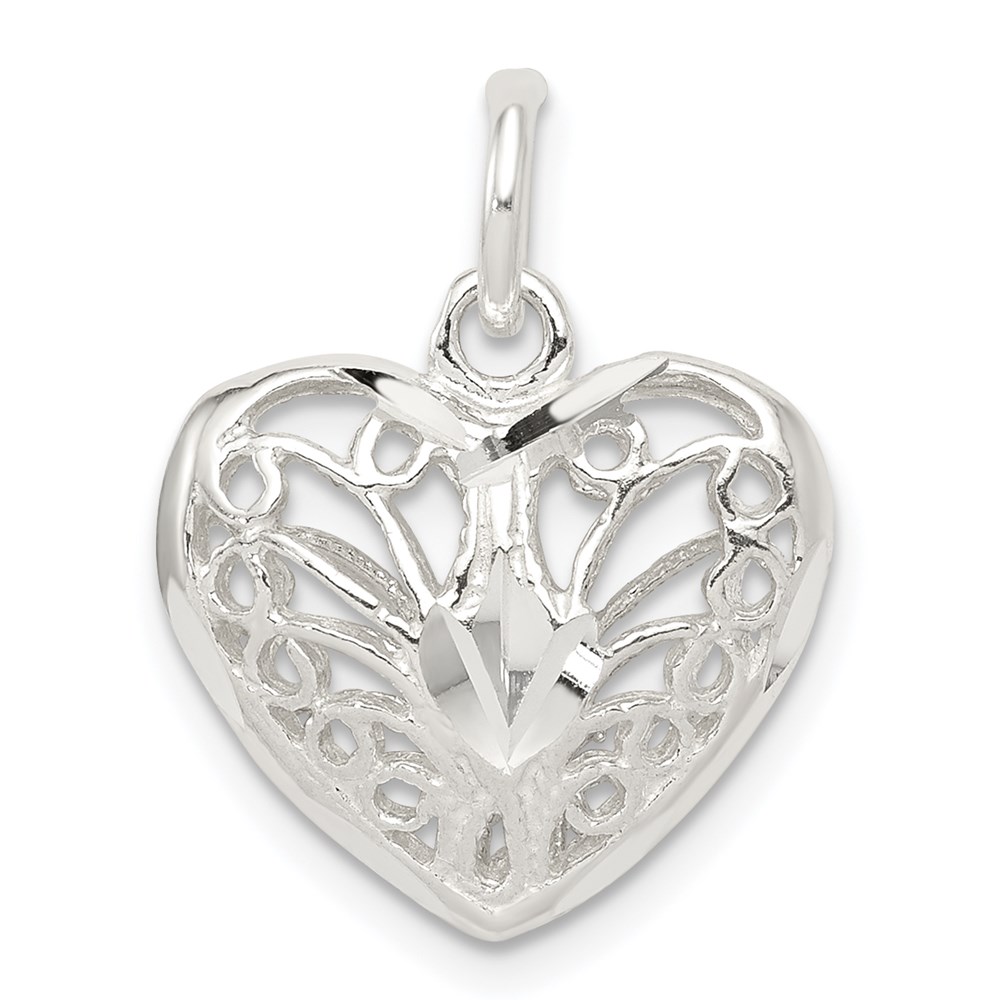 QC584.jpg Sterling Silver Filigree Heart Charm - Image 1