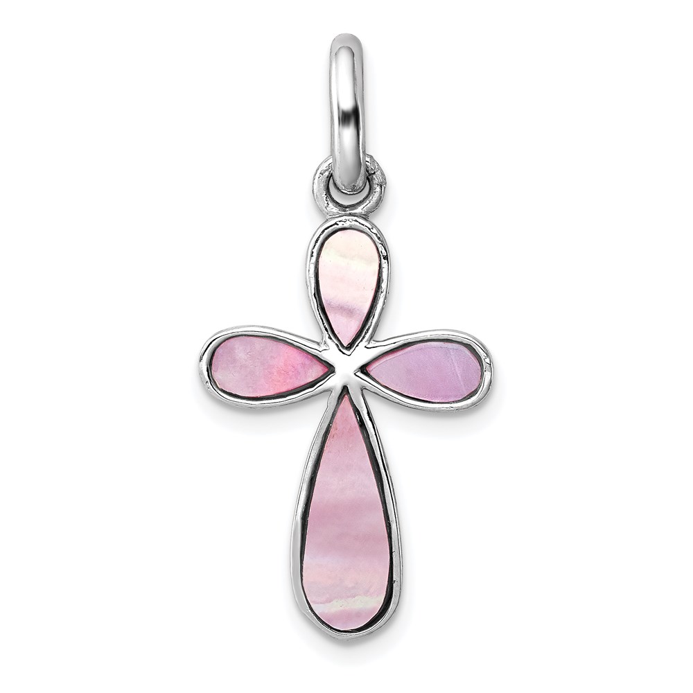 QC5842.jpg Sterling Silver Rhodium-platedPink Mother of Pearl Cross Pendant - Image 1
