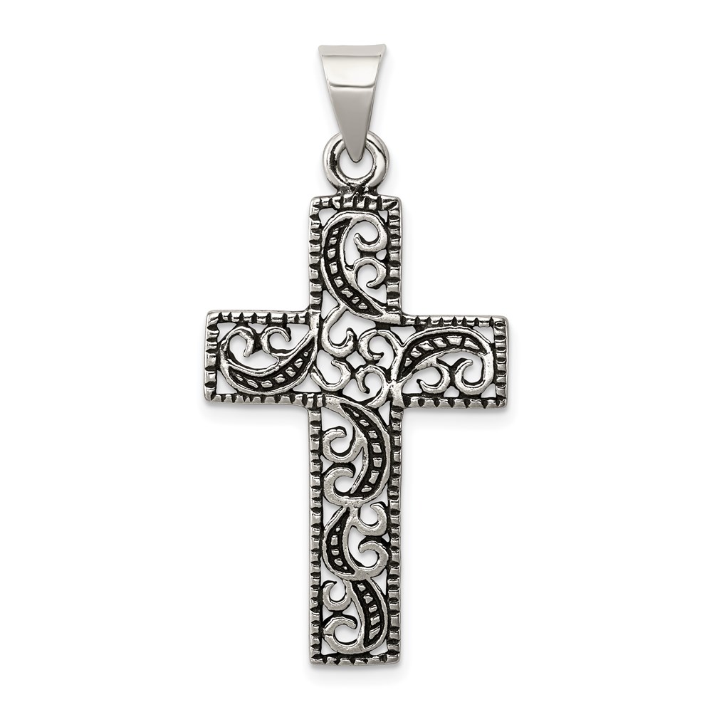 QC5858.jpg Sterling Silver Antiqued Scroll Cross Pendant - Image 1