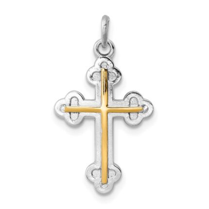 Sterling Silver Platinum-plated & 18k Gold-plated Cross Charm