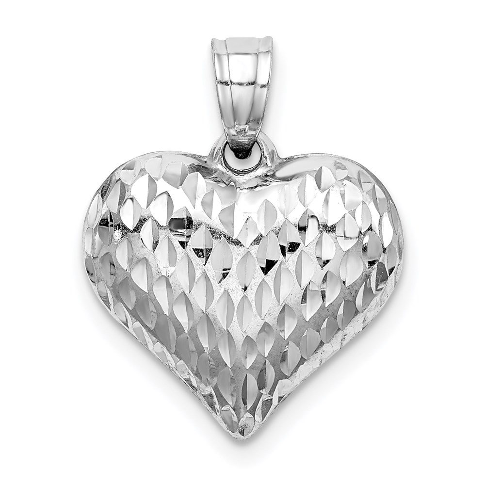 QC5968.jpg Sterling Silver Rhodium-plated Diamond-cut Puffed Heart Pendant - Image 1