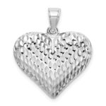 Sterling Silver Rhodium-plated Diamond-cut Puffed Heart Pendant
