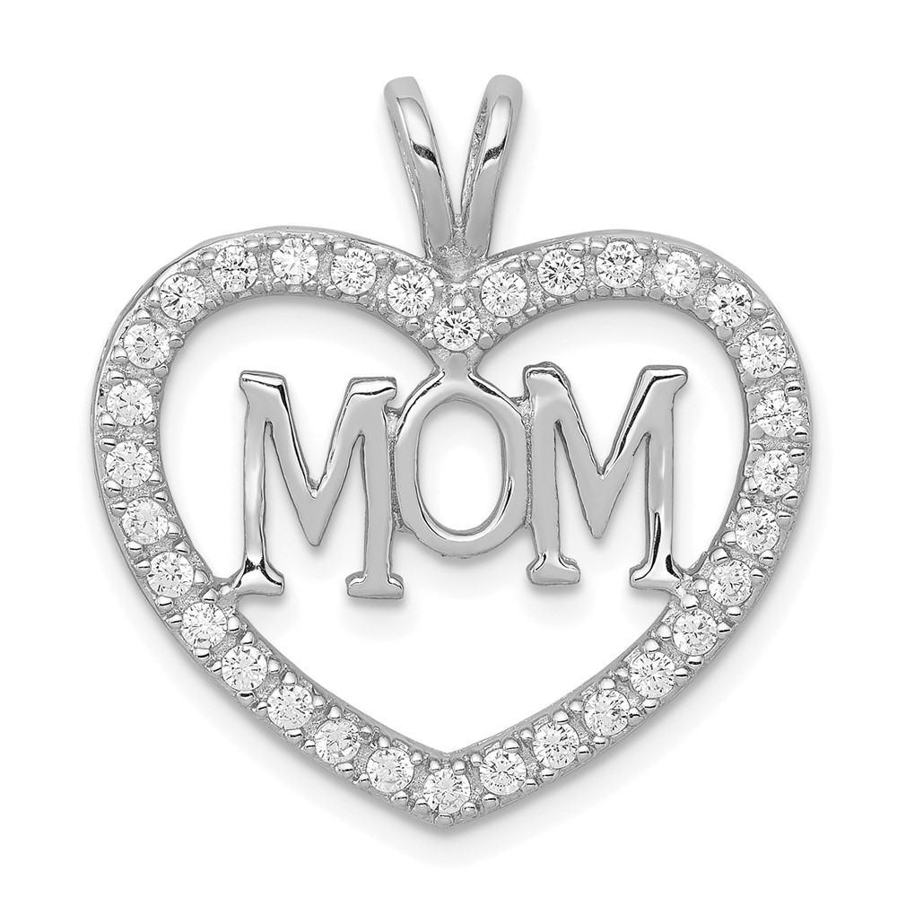 QC5994.jpg Sterling Silver Rhodium-plated CZ Open Heart MOM Pendant - Image 1