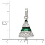 Sterling Silver Rhodium-plated CZ and Enameled Christmas Tree Pendant - Image 3