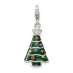 Sterling Silver RH-plated CZ & Enameled Christmas Tree Charm