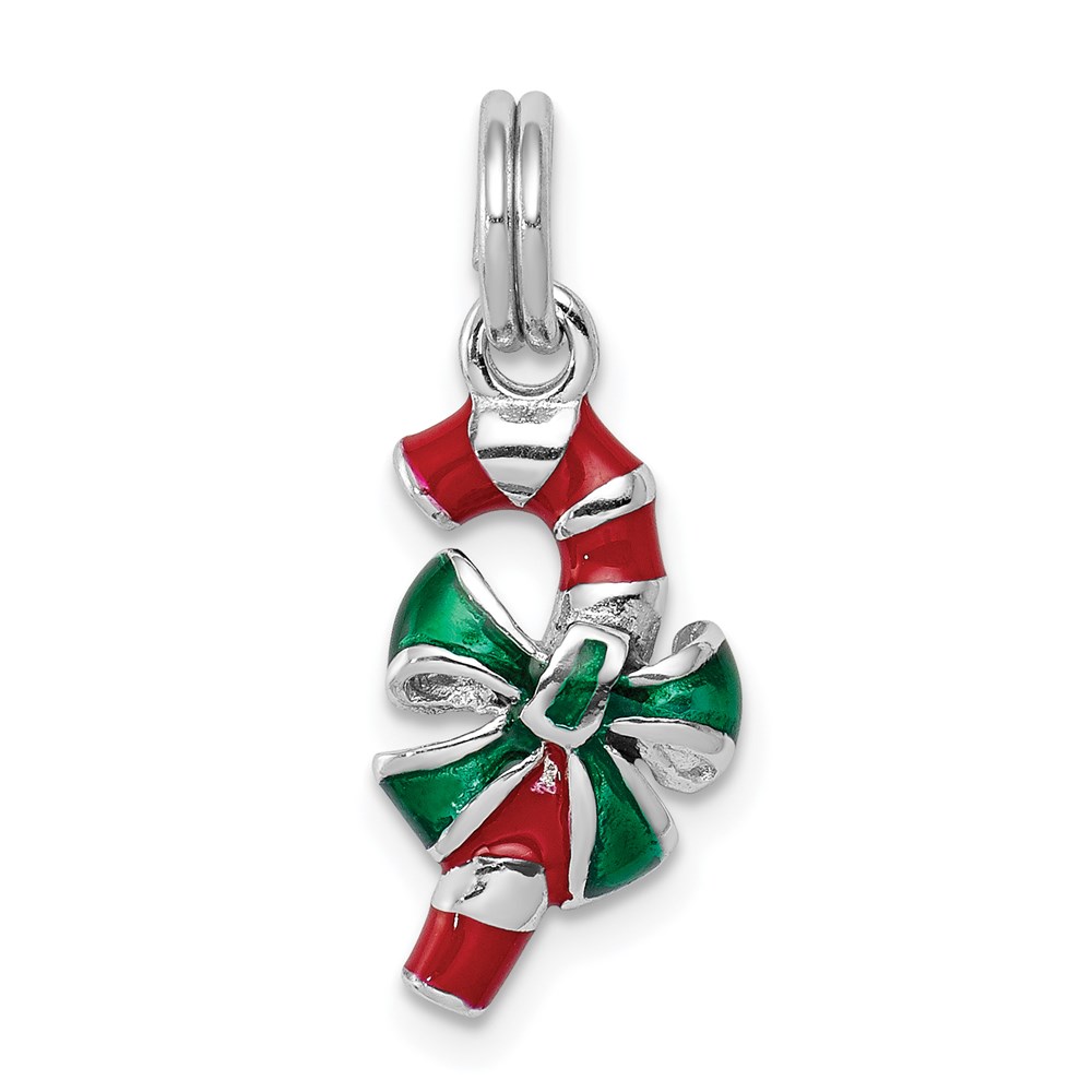 QC6074.jpg Sterling Silver Rhodium-platedEnamel Candy Cane Charm - Image 1