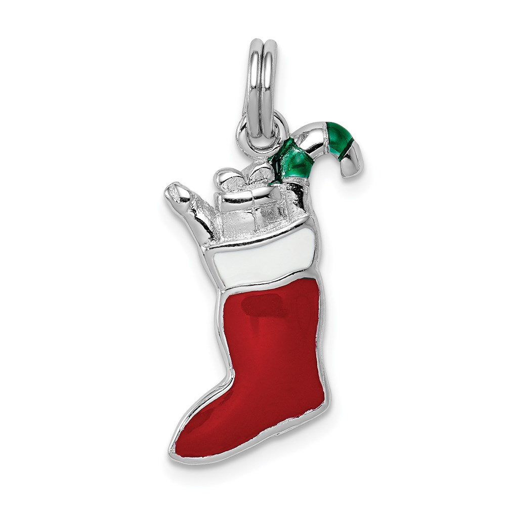 QC6078.jpg Sterling Silver Rhodium-platedEnamel Stocking Charm - Image 1