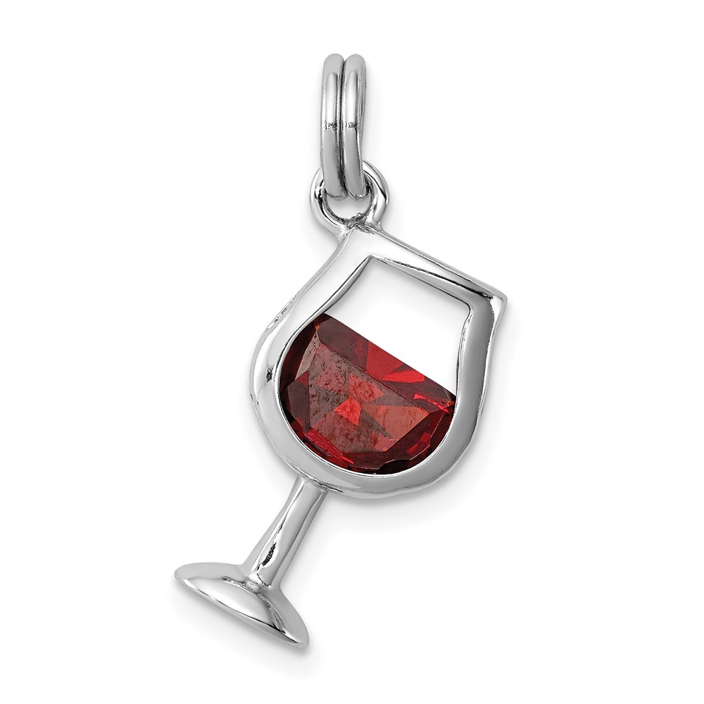 QC6162.jpg Sterling Silver Rhodium-plated Red CZ Wine Glass Charm - Image 1
