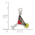 Sterling Silver Rhodium-plated and Hematite-plated Marcasite Red and Green Enameled Martini Pendant - Image 3