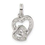 Sterling Silver Rhodium-plated CZ Interlocking Hearts Charm - Image 4