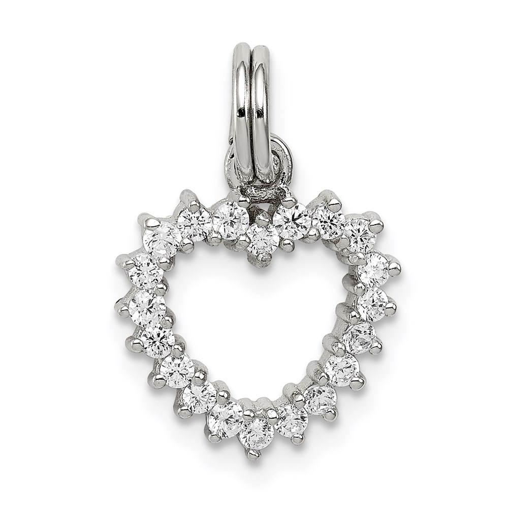 QC6192.jpg Sterling Silver Rhodium-plated CZ Heart Charm - Image 1