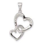 Sterling Silver Rhodium-plated Polished Heart and CZ Double Heart Interconnected Pendant - Image 4
