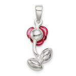Sterling Silver Red Enamel w/Green CZ Rose Charm - Image 4