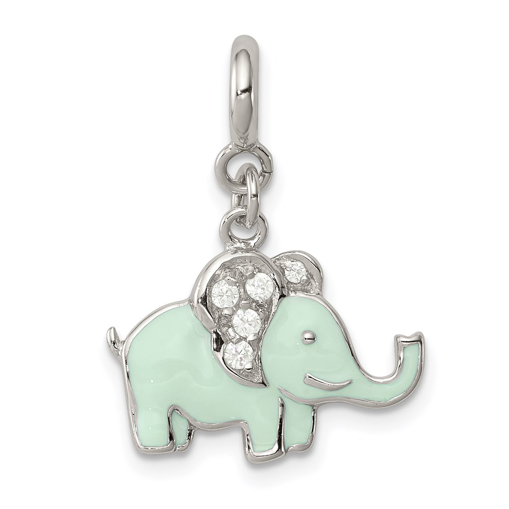 QC6223.jpg Sterling Silver Rhodium-plated Enameled with CZ Elephant Charm - Image 1