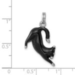 Sterling Silver Rhodium-platedBlack Enamel Cat Charm - Image 4