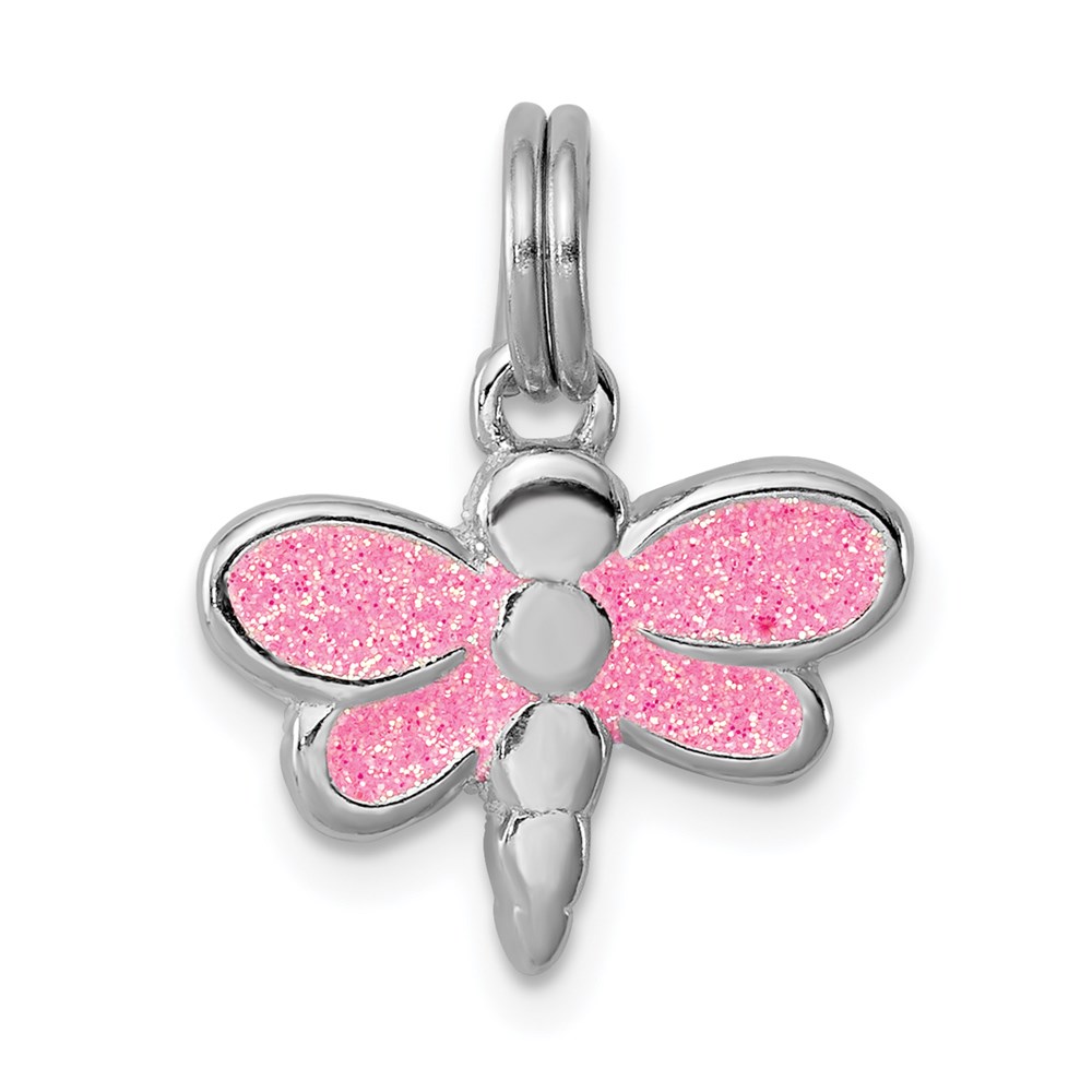 QC6270.jpg Sterling Silver Rhodium-platedGlitter Enamel Dragonfly Charm - Image 1