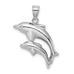 Sterling Silver Rhodium-plated Polished Dolphins Pendant - Image 3
