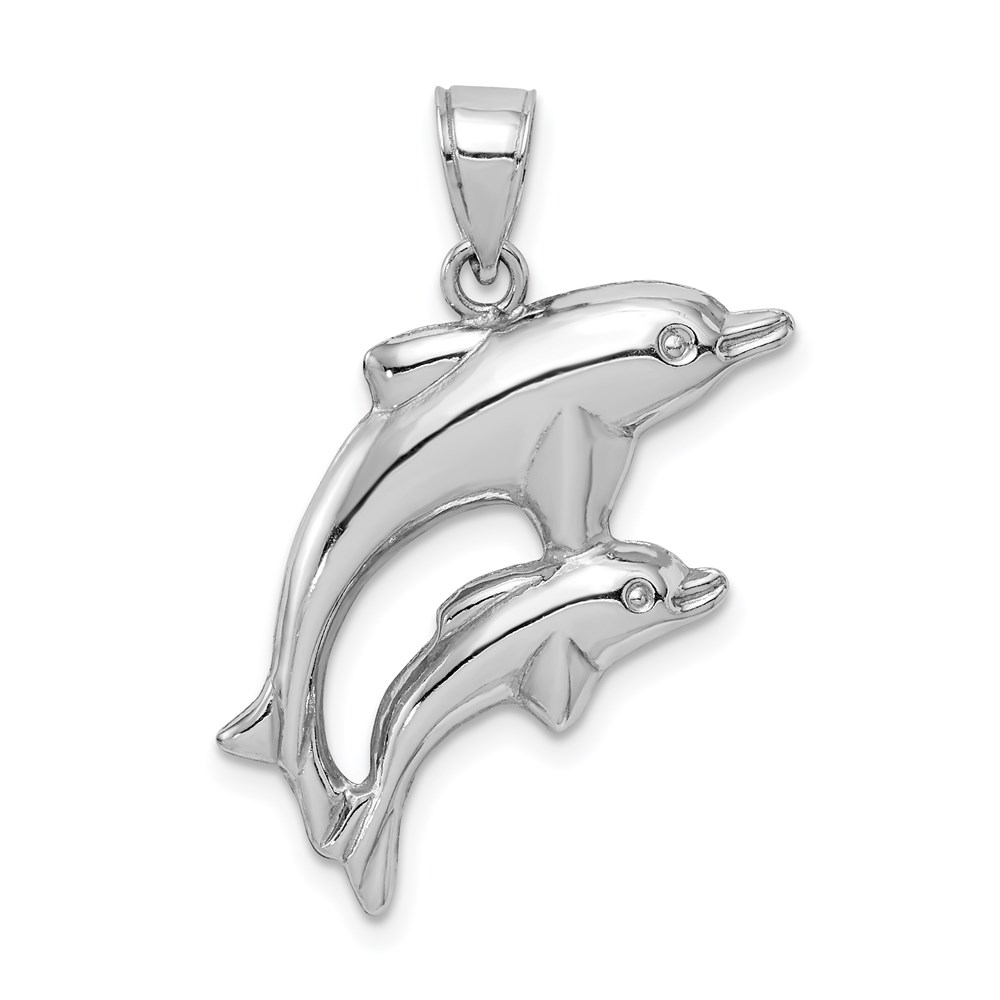 QC6295.jpg Sterling Silver Rhodium-plated Polished Dolphins Pendant - Image 1