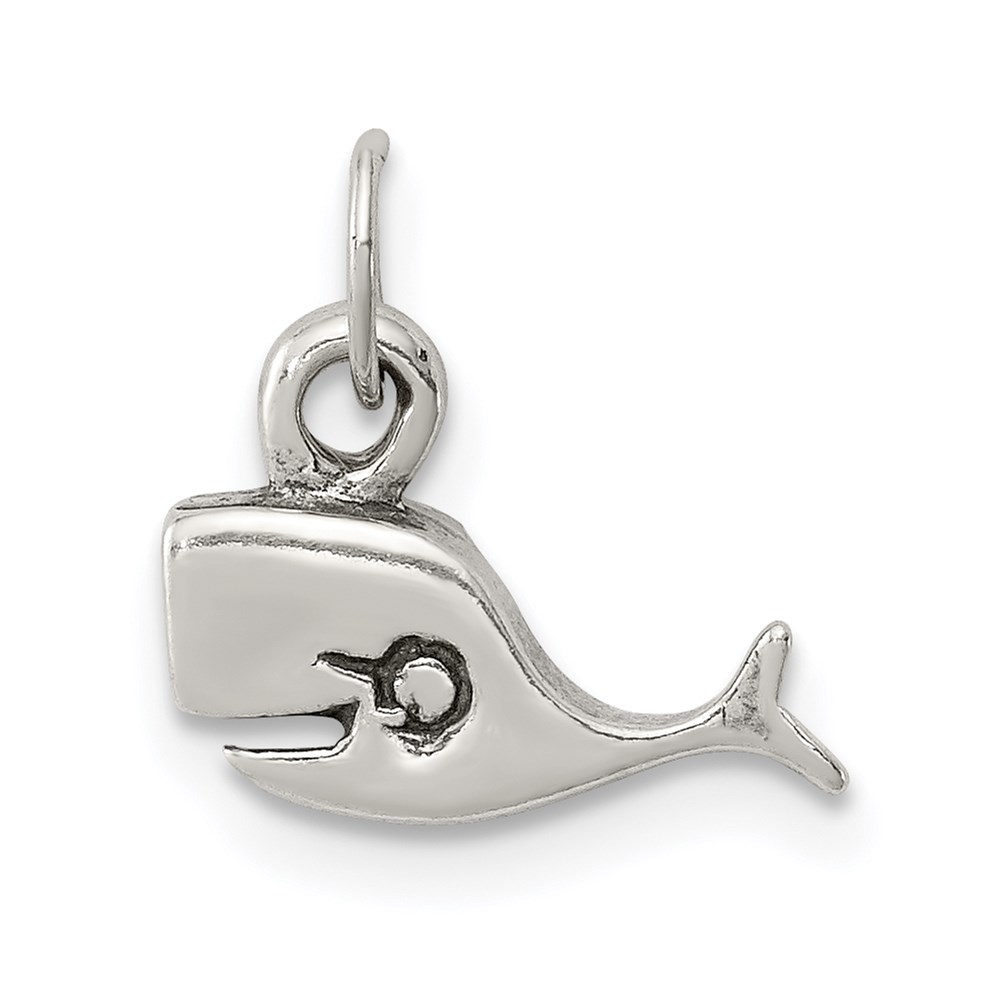 QC6304.jpg Sterling Silver Antiqued Whale Charm - Image 1