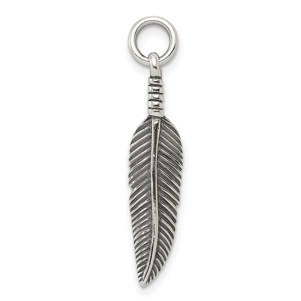 QC6371.jpg Sterling Silver Antiqued Feather Charm - Image 1