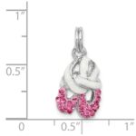 Sterling Silver Rhodium-plated Pink CZ Enamel Ballet Slipper Charm - Image 4