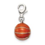 Sterling Silver Rhodium-plated 3D Enameled Basketball Charm - Image 4