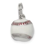 Sterling Silver Rhodium-plated 3D Enamel Baseball Charm - Image 4