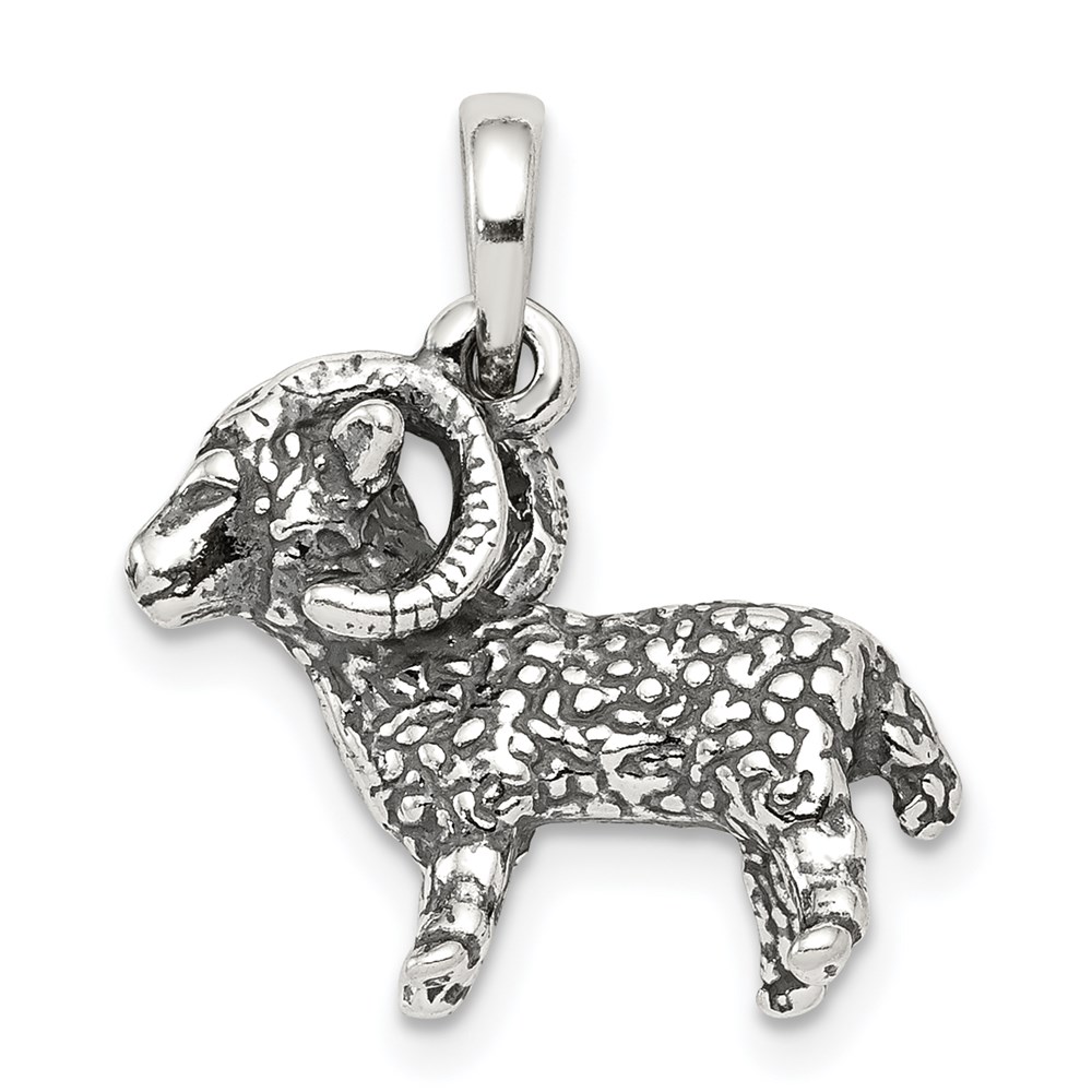QC6498.jpg Sterling Silver Antiqued Aries Zodiac Pendant - Image 1