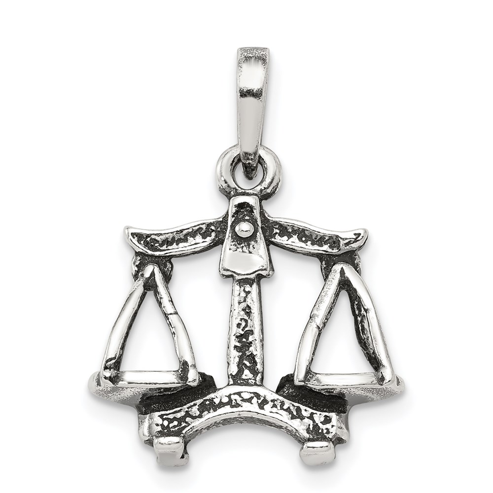 QC6502.jpg Sterling Silver Antiqued Libra Zodiac Pendant - Image 1