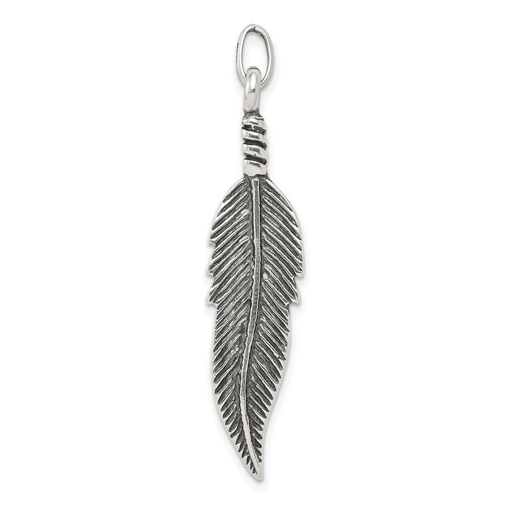 QC6599.jpg Sterling Silver Antiqued Feather Pendant - Image 1