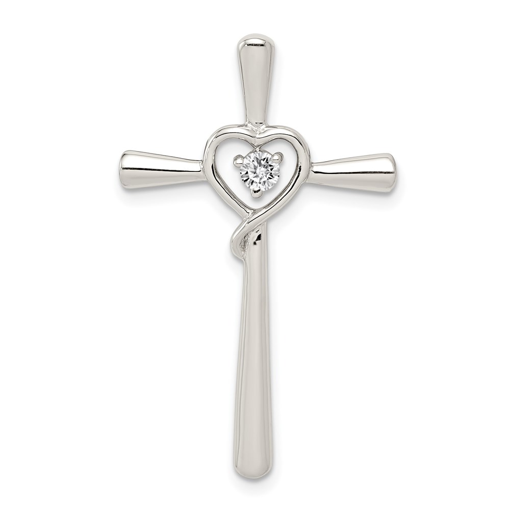QC6685.jpg Sterling Silver Rhodium-plated CZ in Heart Cross Pendant - Image 1