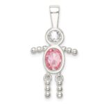Sterling Silver Rhodium-plated CZ & October Pink CZ Boy Pendant - Image 4