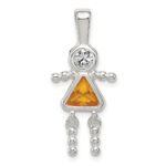 Sterling Silver Rhodium-plated CZ & November Glass Girl Pendant