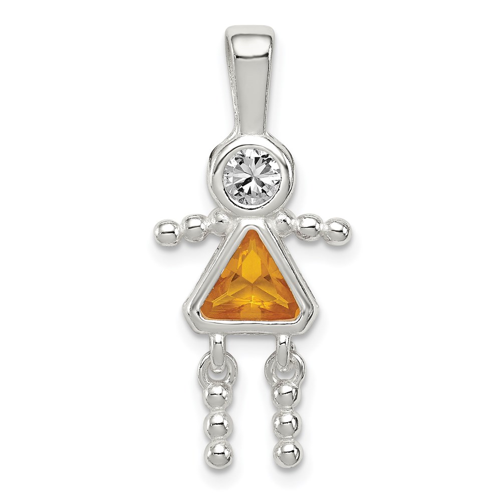 QC6714NOV.jpg Sterling Silver Rhodium-plated CZ & November Glass Girl Pendant - Image 1