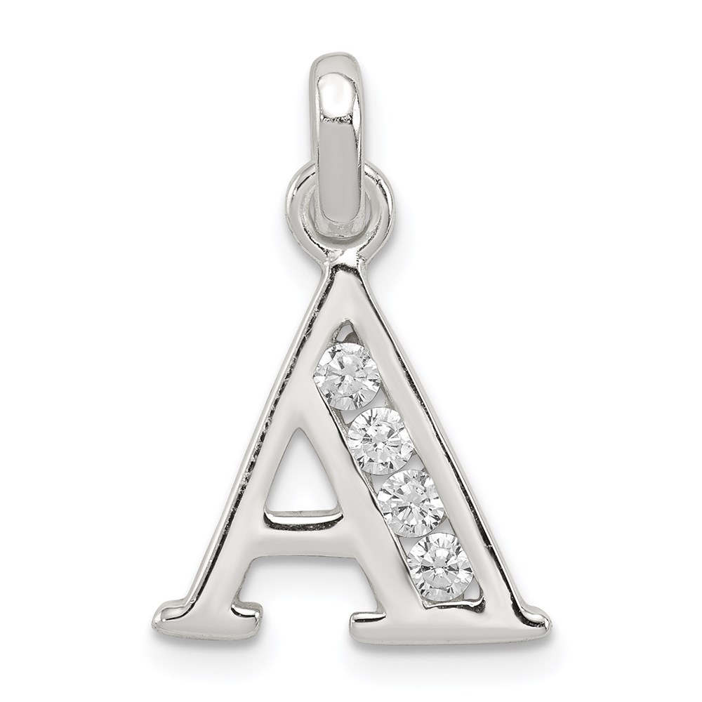 QC6716A.jpg Sterling Silver White CZ Letter A Initial Pendant - Image 1