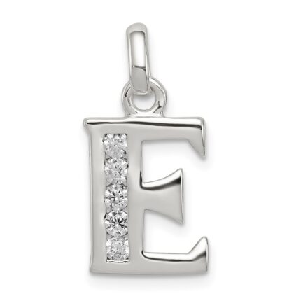 Sterling Silver White CZ Letter E Initial Pendant
