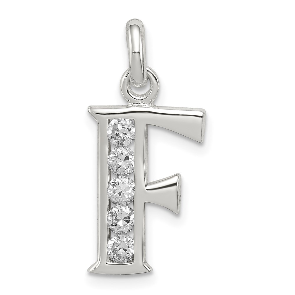 QC6716F.jpg Sterling Silver White CZ Letter F Initial Pendant - Image 1