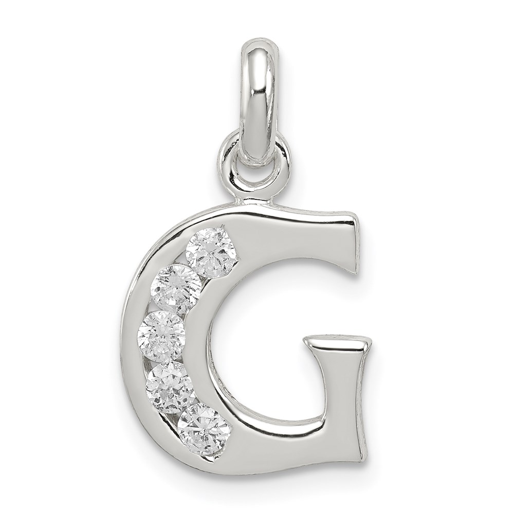 QC6716G.jpg Sterling Silver White CZ Letter G Initial Pendant - Image 1