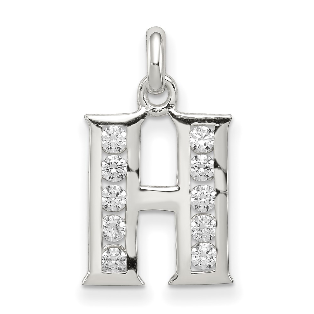 QC6716H.jpg Sterling Silver White CZ Letter H Initial Pendant - Image 1