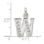 Sterling Silver White CZ Letter W Initial Pendant - Image 4